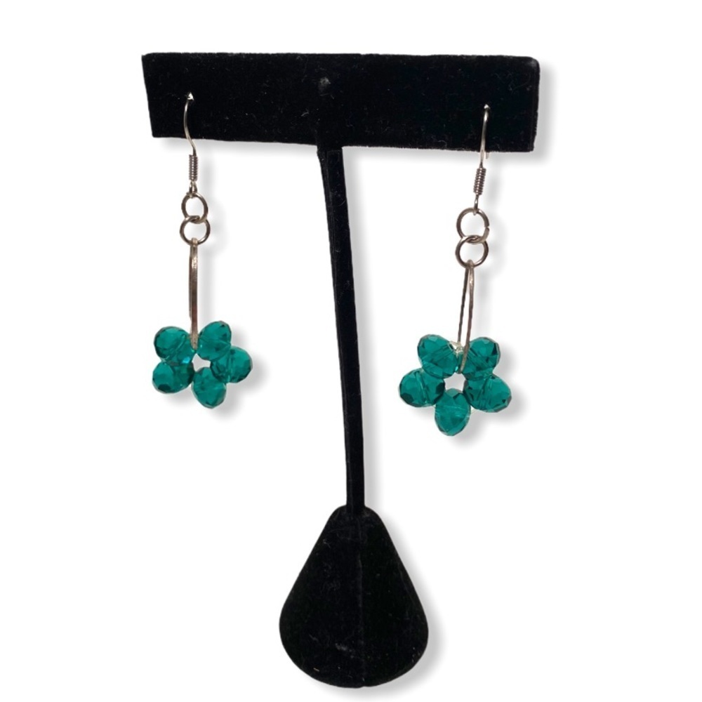 Dangle‎ Bead Flower Earrings Green - Picture 3 of 3